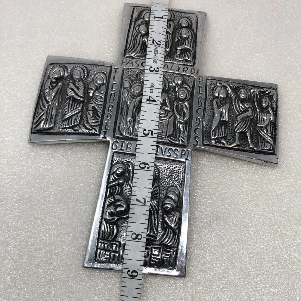 Vintage Pewter Cross Silver Tone Religious Decor